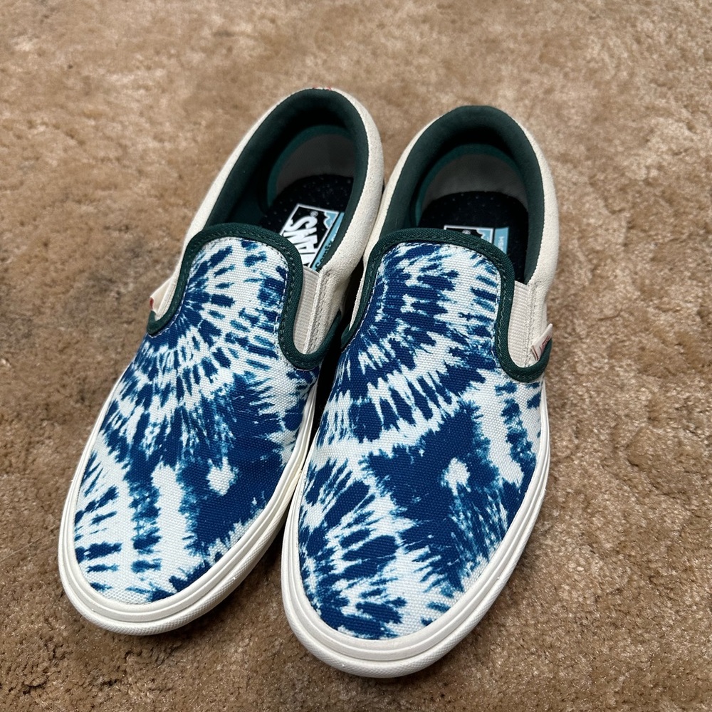 Vans Blue and White Tie-Dye Slip-On Sneakers